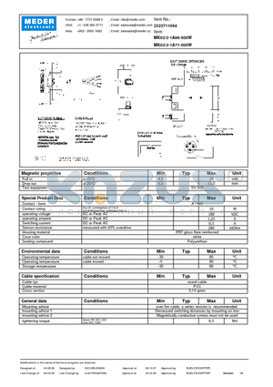 MK02/2-1A71-500W datasheet - MK Reed Sensors