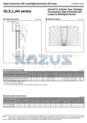 GL3TR44 datasheet - 3mmT-1, Cylinder Type, Colorless Transparency, High-luminosity LED Lamps for Backlight/Indicator