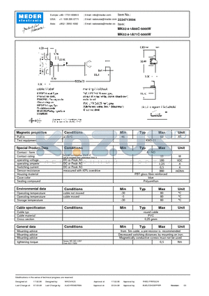 MK02/4-1A71C-5000W datasheet - MK Reed Sensors