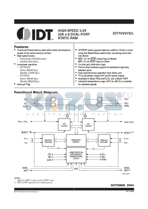 IDT70V07L25J datasheet - HIGH-SPEED 3.3V 32K x 8 DUAL-PORT STATIC RAM