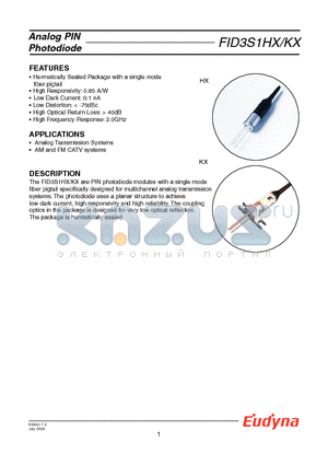 FID3S1KX datasheet - Analog PIN Photodiode