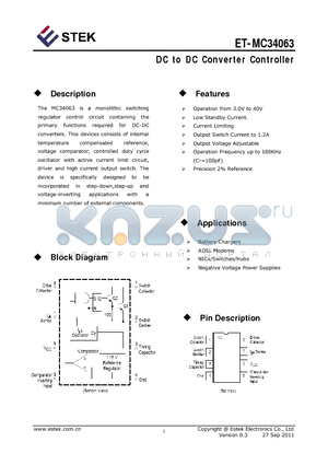 MC34063 datasheet - DC to DC Converter Controller