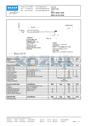 MK03-1A66B-1000W datasheet - MK Reed Sensor
