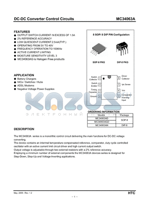 MC34063A datasheet - DC-DC Converter Control Circuits