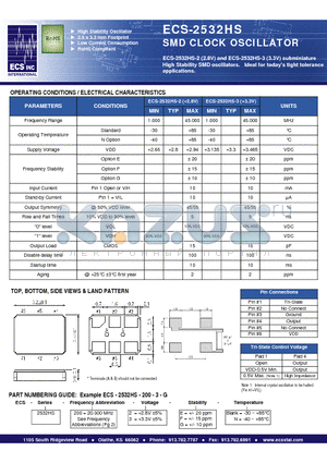 ECS-2532HS-200-3-G datasheet - SMD CLOCK OSCILLATOR