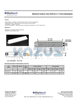 MTBL2126-G datasheet - Marktech Surface View COB 94.5 x 17.0mm Backlighter