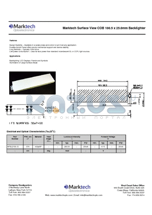 MTBL2136-G datasheet - Marktech Surface View COB 100.5 x 25.0mm Backlighter