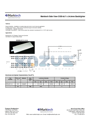MTBL2311-G datasheet - Marktech Side View COB 68.7 x 34.0mm Backlighter