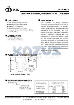 MC34063A datasheet - Industrial Standard, Universal DC/DC Converter