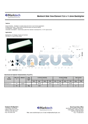 MTBL2315-G datasheet - Marktech Side View Element 72.0 x 11.0mm Backlighter