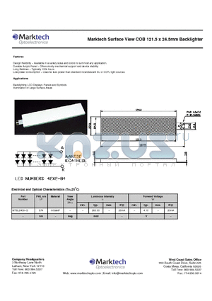 MTBL2409-G datasheet - Marktech Surface View COB 121.5 x 24.5mm Backlighter