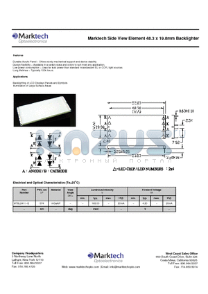 MTBL2411-G datasheet - Marktech Side View Element 48.3 x 19.8mm Backlighter
