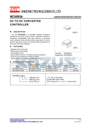 MC34063A datasheet - DC TO DC CONVERTER CONTROLLER