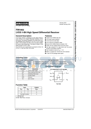 FIN1002 datasheet - LVDS 1-Bit High Speed Differential Receiver