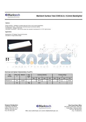 MTBL2813-G datasheet - Marktech Surface View COB 66.9 x 16.0mm Backlighter