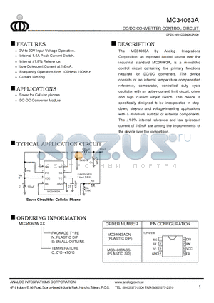 MC34063ACS datasheet - DC/DC CONVERTER CONTROL CIRCUIT