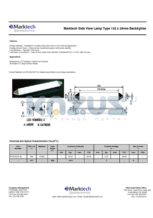 MTBL8818-BL datasheet - Marktech Side View Lamp Type 135 x 24mm Backlighter