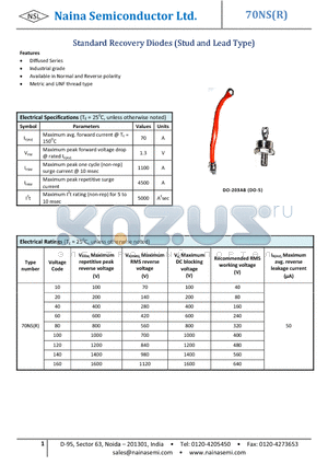 70NS datasheet - Standard Recovery Diodes (Stud and Lead Type)