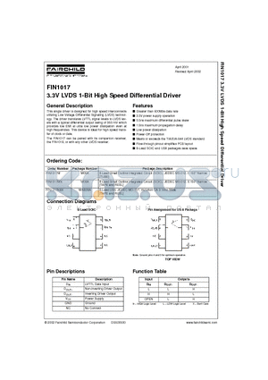 FIN1017K8X datasheet - 3.3V LVDS 1-Bit High Speed Differential Driver