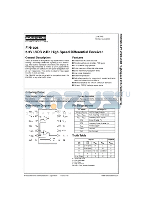 FIN1026 datasheet - 3.3V LVDS 2-Bit High Speed Differential Receiver