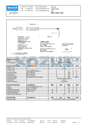 MK03-1A66C-100W datasheet - MK Reed Sensor