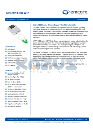 MAFA1014-EC1-00-E-3 datasheet - MAFA 1000 Series Erbium Doped Fiber Micro Amplifier