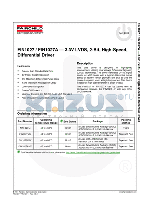 FIN1027AMX datasheet - 3.3V LVDS, 2-Bit, High-Speed, Differential Driver