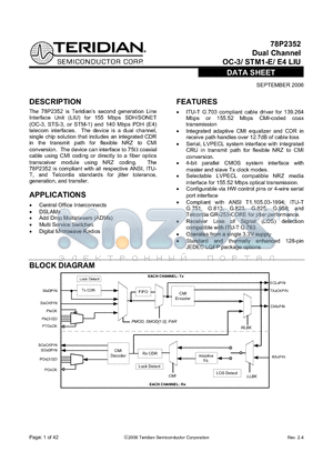 70P2352-IGTR datasheet - Dual Channel OC-3/ STM1-E/ E4 LIU