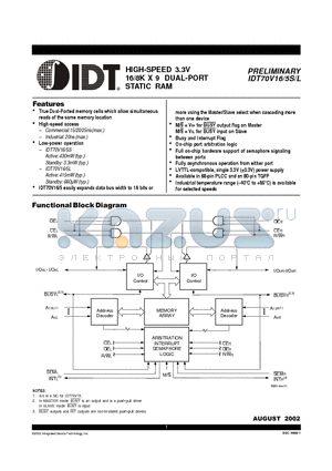 IDT70V15L20PFI datasheet - HIGH-SPEED 3.3V 16/8K X 9 DUAL-PORT STATIC RAM