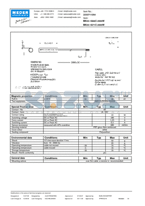 MK03-1A66C-2000W datasheet - MK Reed Sensor