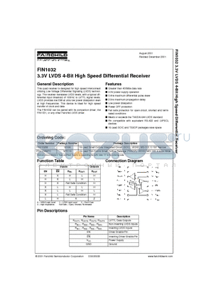 FIN1032 datasheet - 3.3V LVDS 4-Bit High Speed Differential Receiver