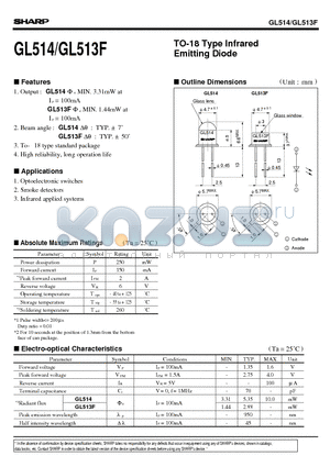 GL513 datasheet - TO-18 Type Infrared Emitting Diode