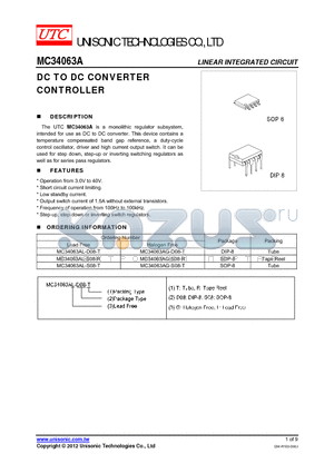 MC34063AG-S08-R datasheet - DC TO DC CONVERTER CONTROLLER