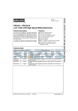 FIN1027MX datasheet - 3.3V LVDS 2-Bit High Speed Differential Driver