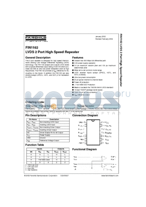 FIN1102MTC datasheet - LVDS 2 Port High Speed Repeater