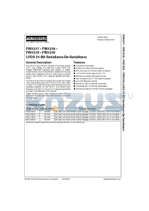 FIN1215MTD datasheet - LVDS 21-Bit Serializers/De-Serializers