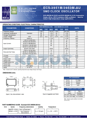 ECS-3953M-200-AU datasheet - SMD CLOCK OSCILLATOR