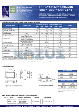 ECS-3953M-200-BN datasheet - SMD CLOCK OSCILLATOR