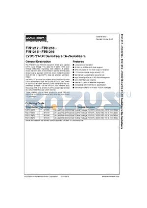 FIN1216MTD datasheet - LVDS 21-Bit Serializers/De-Serializers