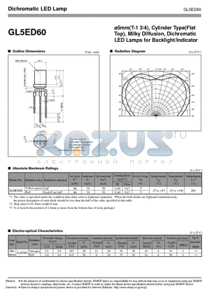 GL5ED60 datasheet - 5mm(T-1 3/4), Cylinder Type(Flat Top), Milky Diffusion, Dichromatic LED Lamps for Backlight/Indicator