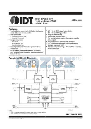 IDT70V19L15PF datasheet - HIGH-SPEED 3.3V 128K x 9 DUAL-PORT STATIC RAM