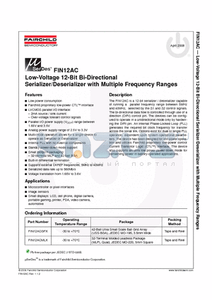 FIN12ACGFX datasheet - Low-Voltage 12-Bit Bi-Directional Serializer/Deserializer with Multiple Frequency Ranges