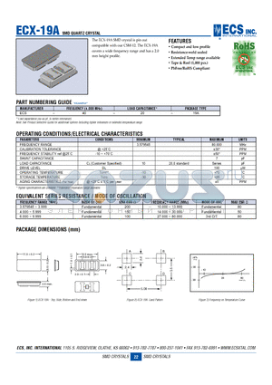 ECS-40-20-19A datasheet - SMD QUARTZ CRYSTAL