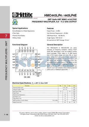 HMC443LP4 datasheet - SMT GaAs HBT MMIC x4 ACTIVE FREQUENCY MULTIPLIER, 9.8 - 11.2 GHz OUTPUT