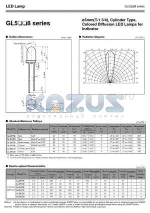 GL5HD8 datasheet - 5mm(T-1 3/4), Cylinder Type, Colored Diffusion LED Lamps for Indicator