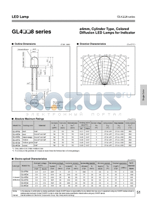 GL4HS8 datasheet - 4mm, CYLINDER TYPE, COLORED DIFFUSION LED LAMPS FOR INDICATOR