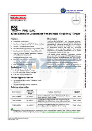 FIN212ACBFX datasheet - 12-Bit Serializer Deserializer with Multiple Frequency Ranges