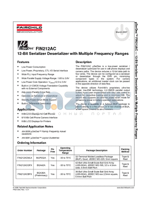 FIN212ACGFX datasheet - 12-Bit Serializer Deserializer with Multiple Frequency Ranges