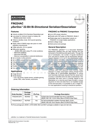 FIN224AC datasheet - USerDes 22-Bit Bi-Directional Serializer/Deserializer