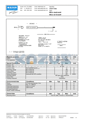 MK03-1A71B-600W datasheet - MK Reed Sensor